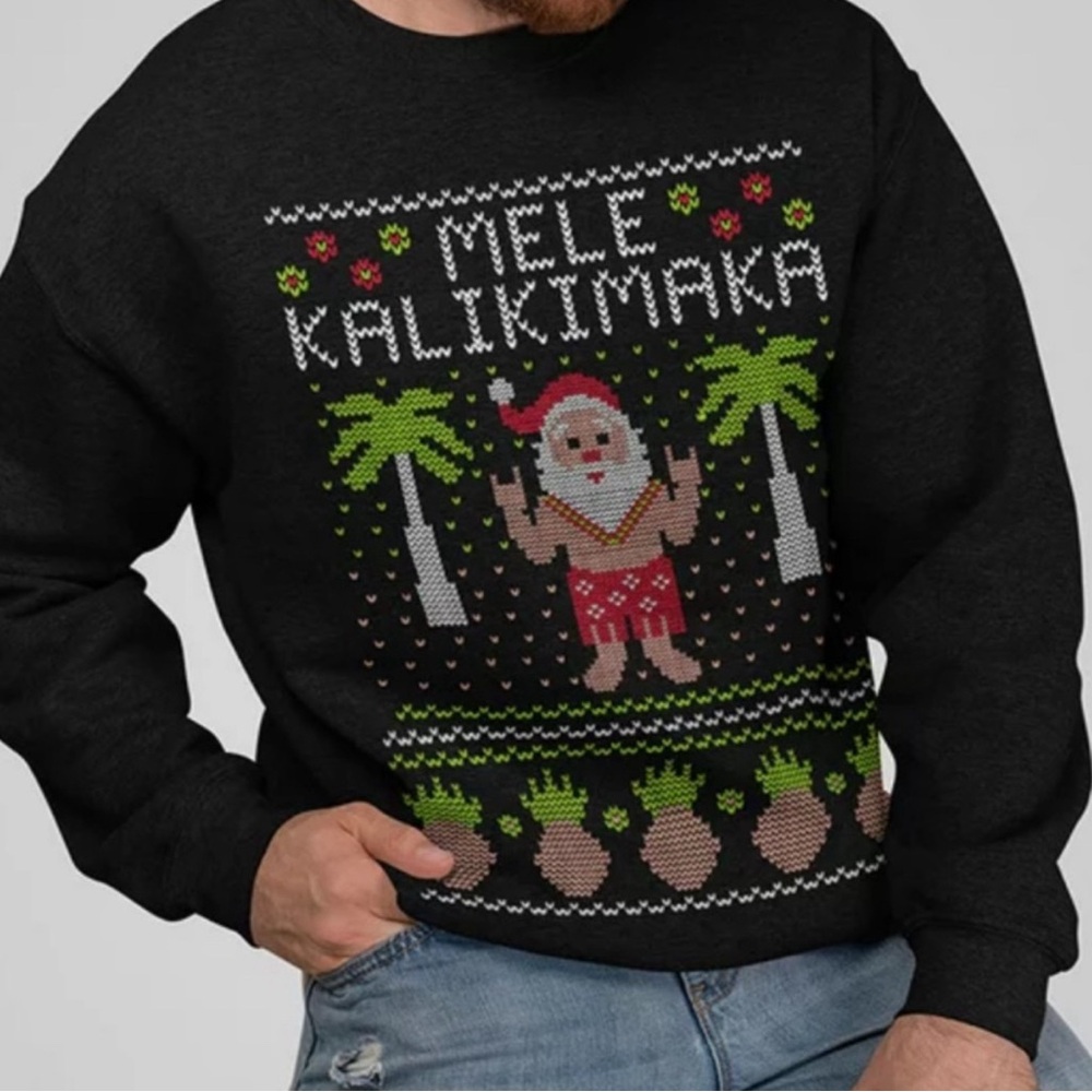 Mele Kalikimaka Long Sleeve Shaka Santa Ugly Merry Christmas Tee T-Shirt Size XL
